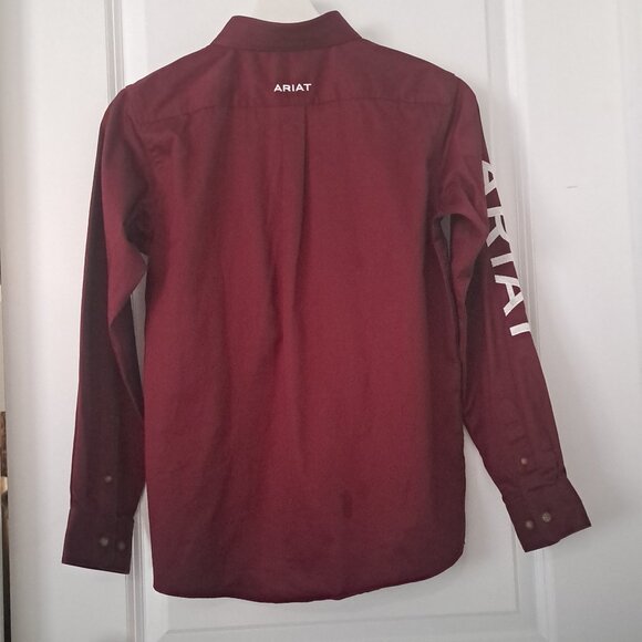 Ariat Boys Burgundy Team Logo Long Sleeve Western Shirt M 10-12 - Picture 3 of 9